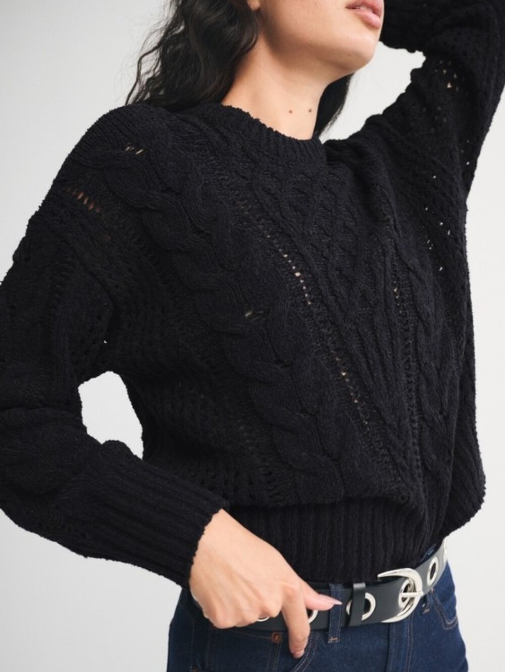 Abercrombie Textural Stitch Cable Knit Crew Sweater